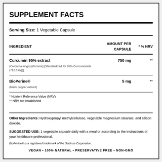 Natural Vitamins - Curcumin 750mg 30/60 Capsules - ALTERhubs The Wellness Store