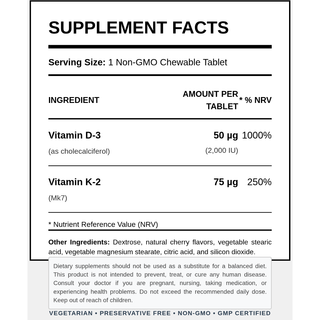 Natural Vitamins - D3 2000IU + K2 75mcg 50/90 Tablets - ALTERhubs The Wellness Store