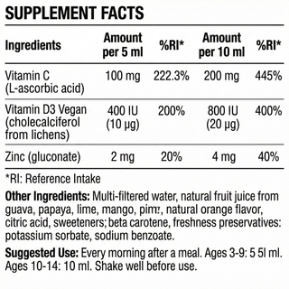 Natural Vitamins - Kids Vitamin C + D3 + Zinc 500ml - ALTERhubs The Wellness Store