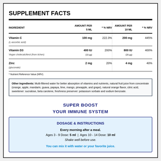 Natural Vitamins - Kids Vitamin C + D3 + Zinc 500ml - ALTERhubs The Wellness Store