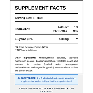 Natural Vitamins - L-Lysine 500mg 100 Tablets - ALTERhubs The Wellness Store