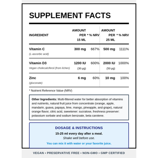 Natural Vitamins - Vitamin C + D3 + Zinc 500ml - ALTERhubs The Wellness Store