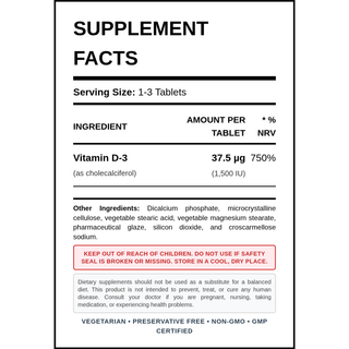 Natural Vitamins - Vitamin D3 1500IU 100 Tablets - ALTERhubs The Wellness Store