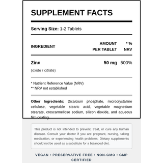 Natural Vitamins - Zinc 50mg 100 Tablets - ALTERhubs The Wellness Store